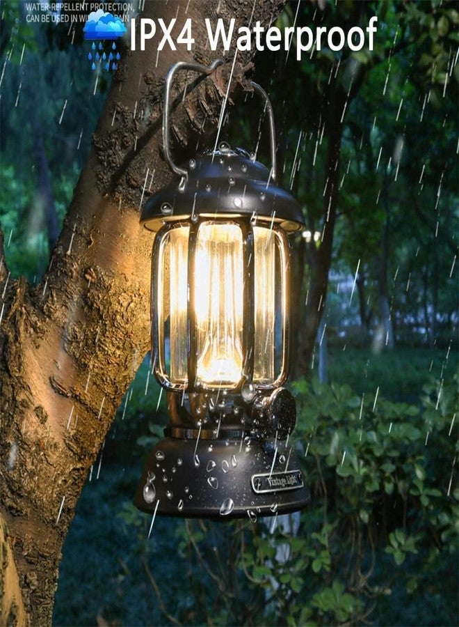 CPEX Outdoor Retro USB Rechargeable Camping Lantern Camping Tent Light LED Portable Lantern Garden Light Camping Atmosphere Decorative Chandelier (Black) - Image 4